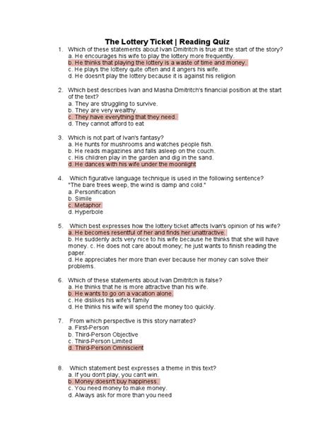 the lottery ticket reading quiz.
